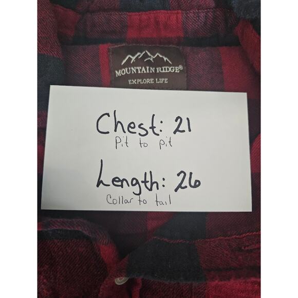 Mountain Ridge Button Down Flannel Shirt Red Black Plaid Long Sleeve Medium - Picture 7 of 7